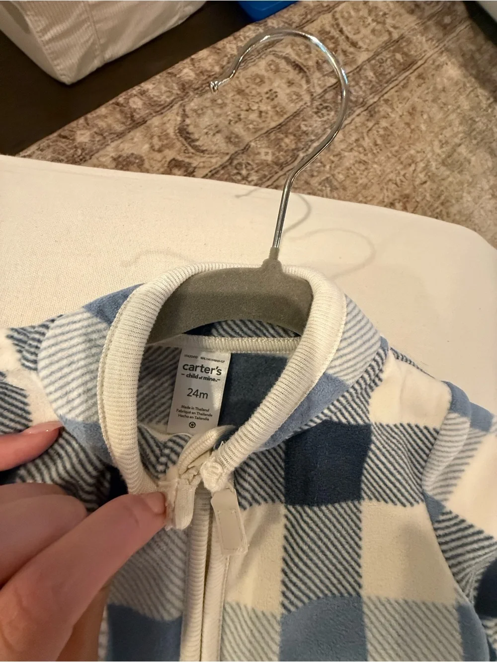 Carter's Blue and White Buffalo Check Zipper Footie One-Piece